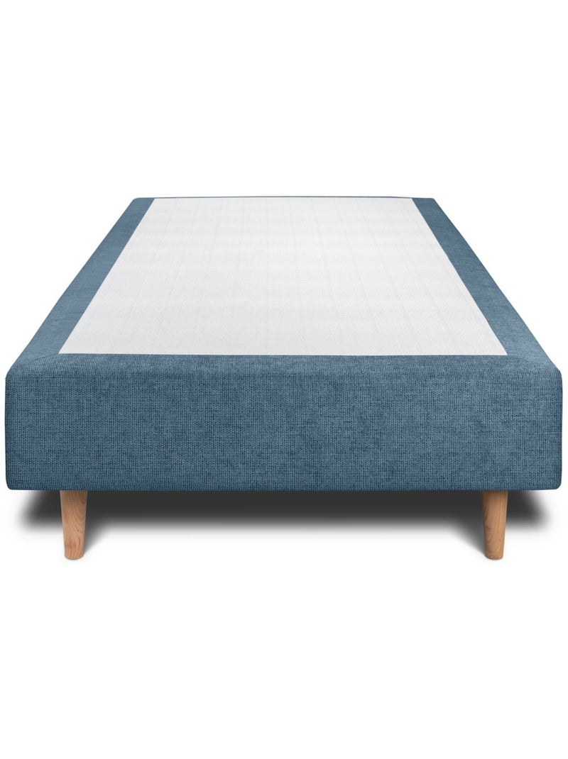 Lit avec tête de lit capitonnée tissu et sommier tapissier H35cm Bleu lagon - Kiabi