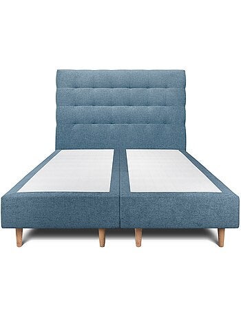 Lit avec tête de lit capitonnée tissu et sommier tapissier H35cm