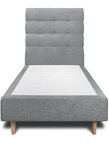 Lit avec tête de lit capitonnée tissu et sommier tapissier H35cm