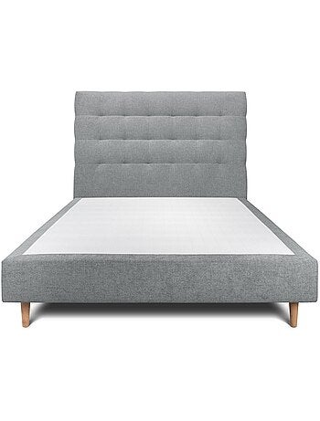 Lit avec tête de lit capitonnée tissu et sommier tapissier H35cm