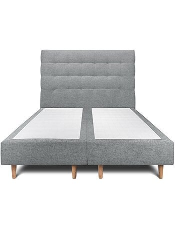 Lit avec tête de lit capitonnée tissu et sommier tapissier H35cm