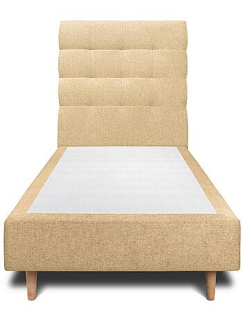 Lit avec tête de lit capitonnée tissu et sommier tapissier H35cm