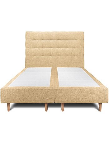 Lit avec tête de lit capitonnée tissu et sommier tapissier H35cm