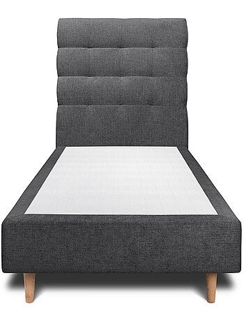 Lit avec tête de lit capitonnée tissu et sommier tapissier H35cm