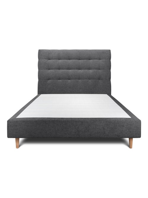 Lit avec tête de lit capitonnée tissu et sommier tapissier H35cm - Kiabi