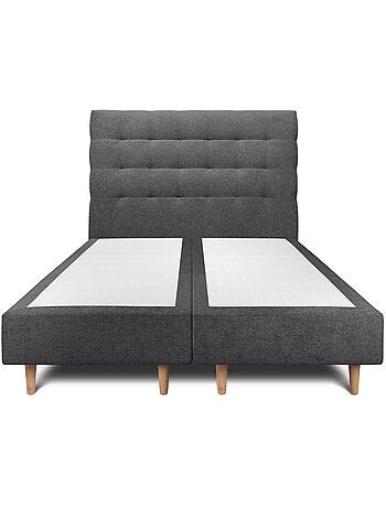Lit avec tête de lit capitonnée tissu et sommier tapissier H35cm