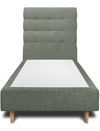 Lit avec tête de lit capitonnée tissu et sommier tapissier H35cm