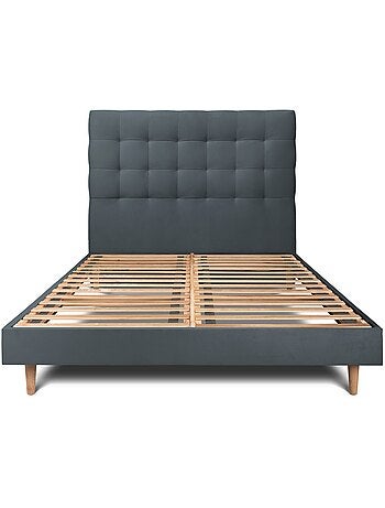 Lit avec tête de lit capitonnée velours et sommier kit H29cm