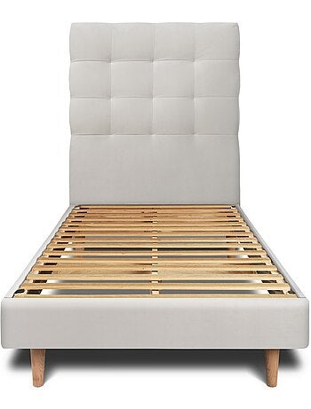 Lit avec tête de lit capitonnée velours et sommier kit H29cm