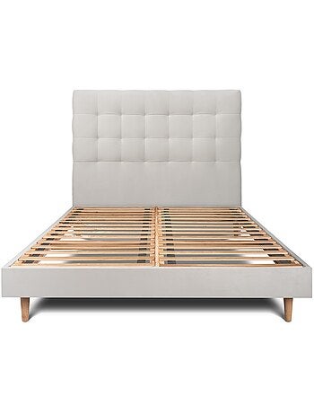 Lit avec tête de lit capitonnée velours et sommier kit H29cm