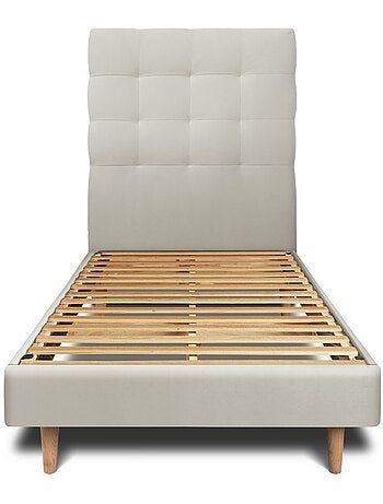 Lit avec tête de lit capitonnée velours et sommier kit H29cm