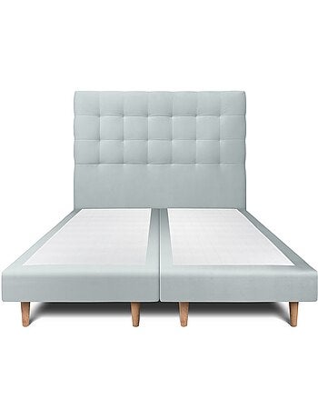 Lit avec tête de lit capitonnée velours et sommier tapissier H29cm