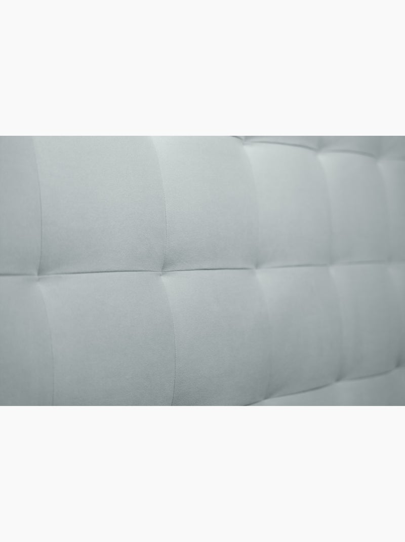 Lit avec tête de lit capitonnée velours et sommier tapissier H29cm Bleu Gris - Kiabi