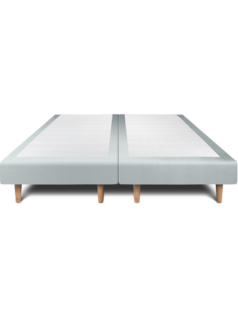 Lit avec tête de lit capitonnée velours et sommier tapissier H29cm Bleu Gris - Kiabi