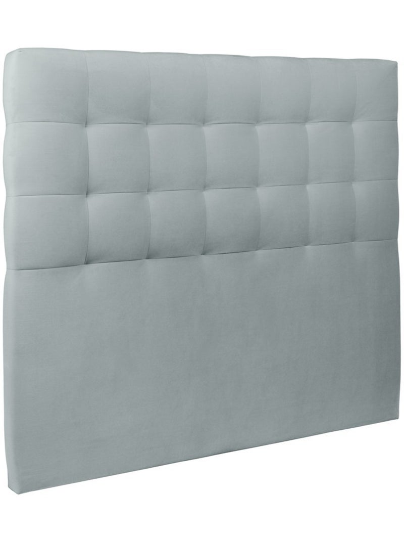 Lit avec tête de lit capitonnée velours et sommier tapissier H29cm Bleu Gris - Kiabi