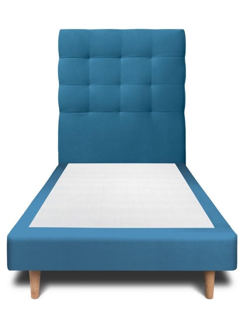 Lit avec tête de lit capitonnée velours et sommier tapissier H29cm - Kiabi