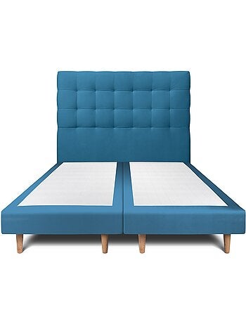 Lit avec tête de lit capitonnée velours et sommier tapissier H29cm