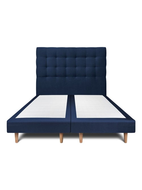 Lit avec tête de lit capitonnée velours et sommier tapissier H29cm - Kiabi