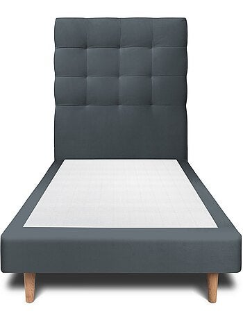 Lit avec tête de lit capitonnée velours et sommier tapissier H29cm