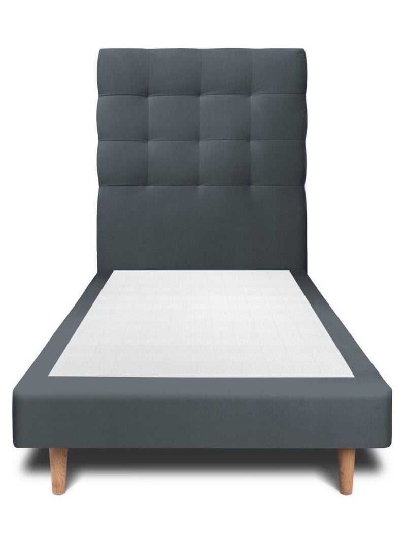 Lit avec tête de lit capitonnée velours et sommier tapissier H29cm gris anthracite - Kiabi
