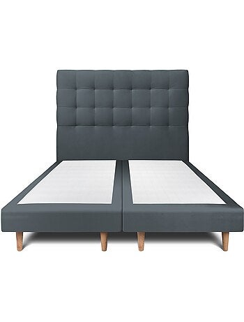 Lit avec tête de lit capitonnée velours et sommier tapissier H29cm