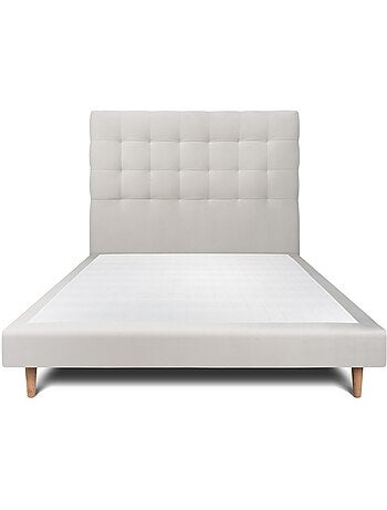 Lit avec tête de lit capitonnée velours et sommier tapissier H29cm