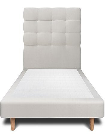 Lit avec tête de lit capitonnée velours et sommier tapissier H29cm