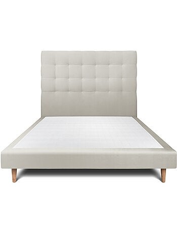 Lit avec tête de lit capitonnée velours et sommier tapissier H29cm