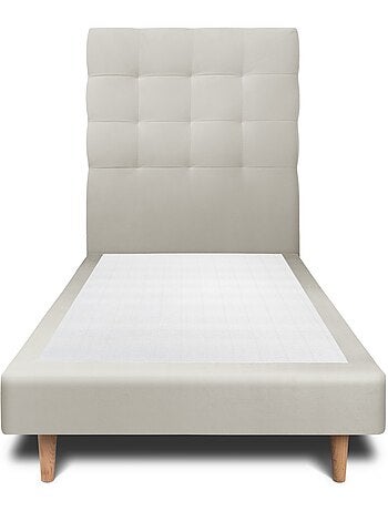 Lit avec tête de lit capitonnée velours et sommier tapissier H29cm