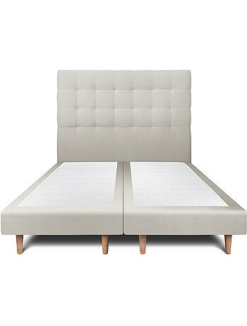 Lit avec tête de lit capitonnée velours et sommier tapissier H29cm