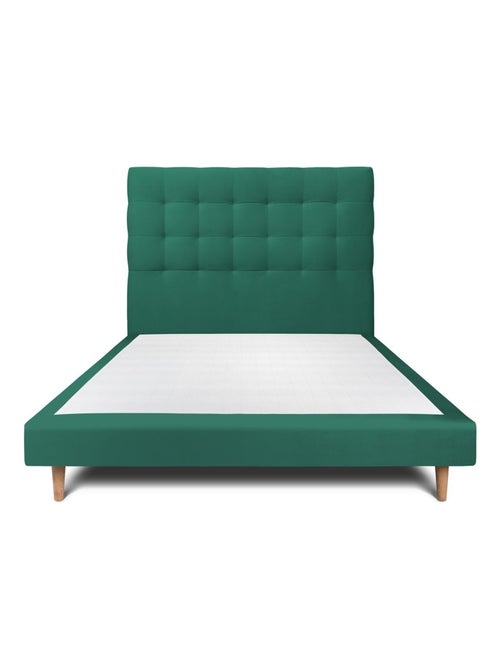 Lit avec tête de lit capitonnée velours et sommier tapissier H29cm - Kiabi