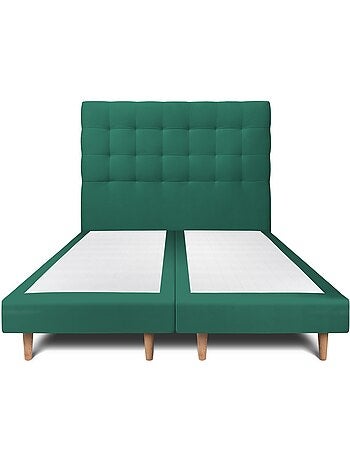 Lit avec tête de lit capitonnée velours et sommier tapissier H29cm