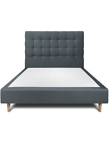 Lit avec tête de lit capitonnée velours et sommier tapissier H35cm