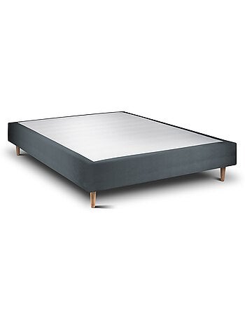 Lit avec tête de lit capitonnée velours et sommier tapissier H35cm