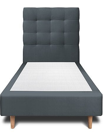 Lit avec tête de lit capitonnée velours et sommier tapissier H35cm