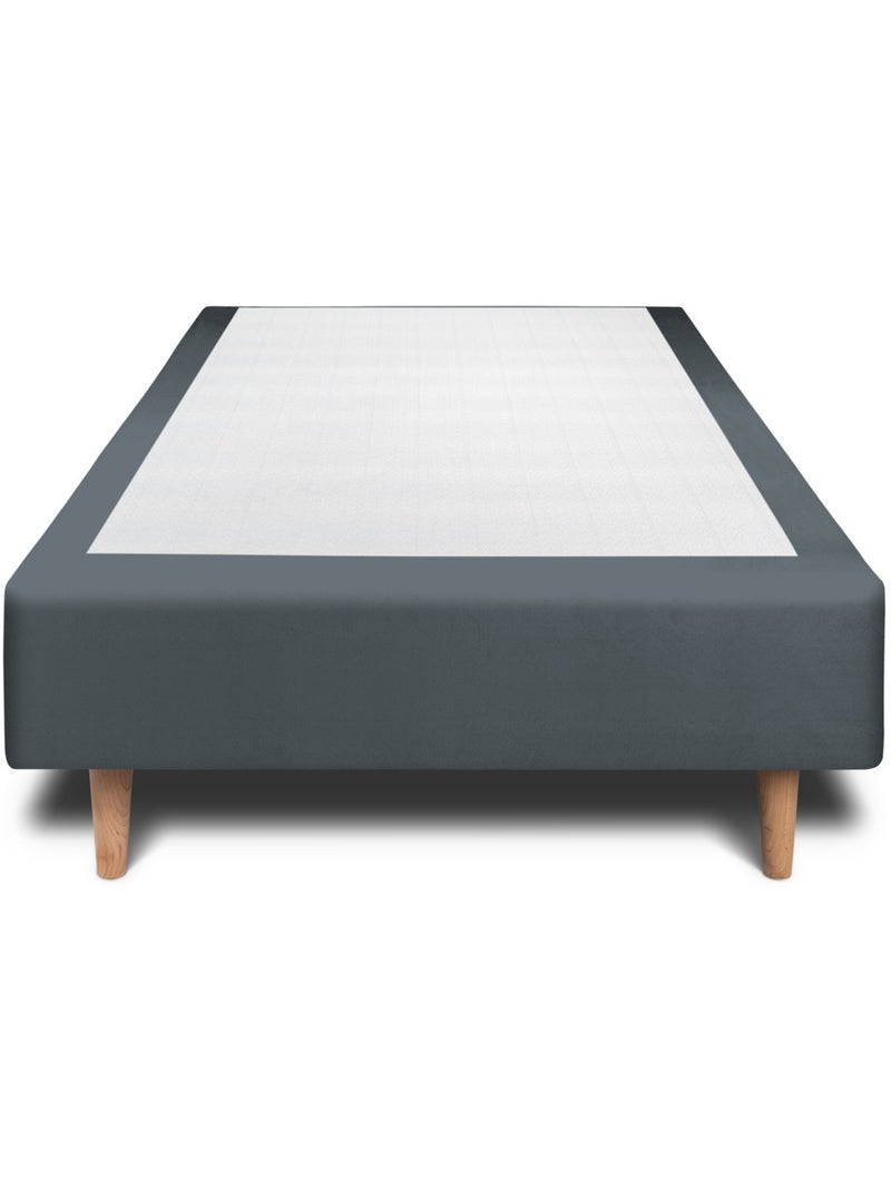 Lit avec tête de lit capitonnée velours et sommier tapissier H35cm gris anthracite - Kiabi
