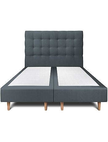 Lit avec tête de lit capitonnée velours et sommier tapissier H35cm
