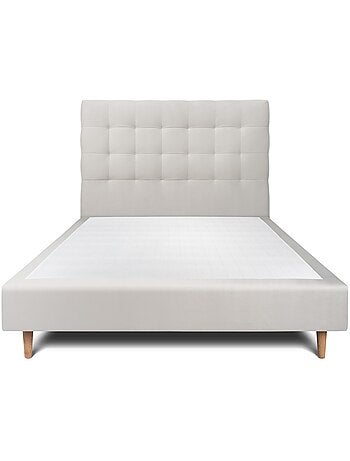 Lit avec tête de lit capitonnée velours et sommier tapissier H35cm