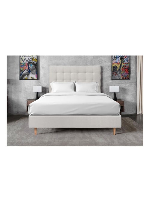 Lit avec tête de lit capitonnée velours et sommier tapissier H35cm - Kiabi