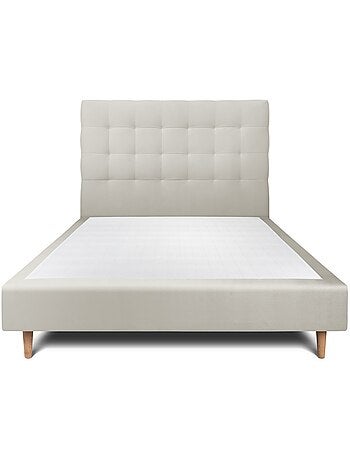 Lit avec tête de lit capitonnée velours et sommier tapissier H35cm