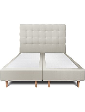 Lit avec tête de lit capitonnée velours et sommier tapissier H35cm