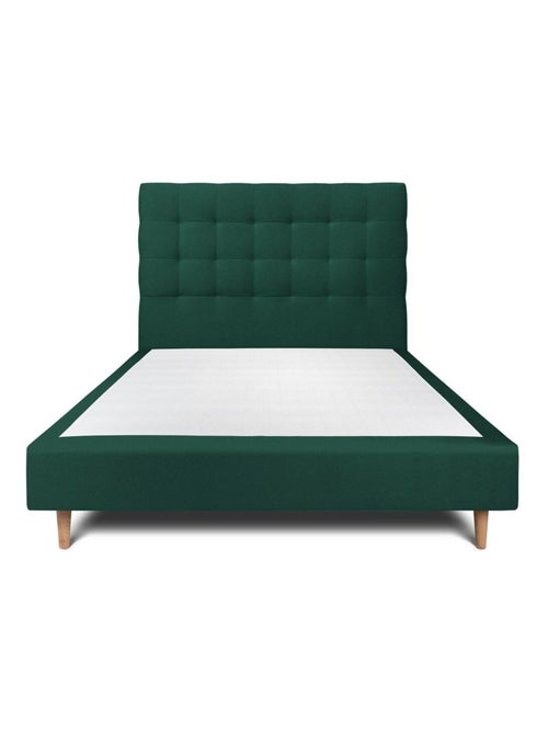 Lit avec tête de lit capitonnée velours et sommier tapissier H35cm - Kiabi