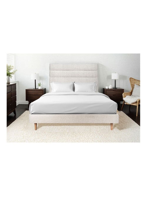 Lit avec tête de lit lignes bouclette et sommier tapissier H29cm - Kiabi