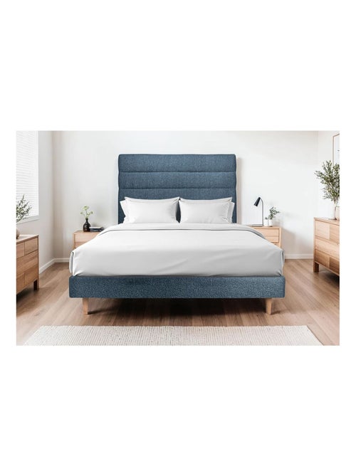 Lit avec tête de lit lignes bouclette et sommier tapissier H29cm - Kiabi