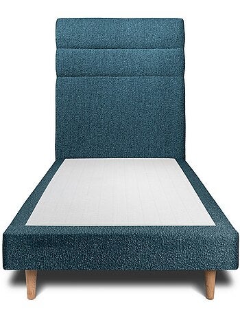 Lit avec tête de lit lignes bouclette et sommier tapissier H29cm