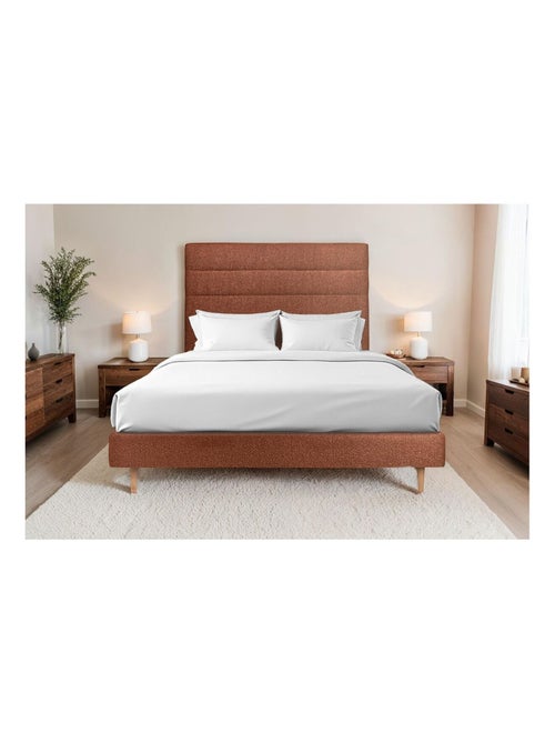 Lit avec tête de lit lignes bouclette et sommier tapissier H29cm - Kiabi