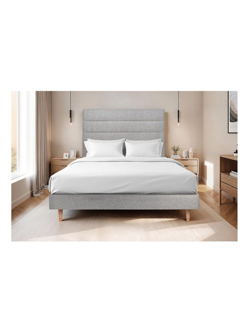 Lit avec tête de lit lignes bouclette et sommier tapissier H29cm - Kiabi