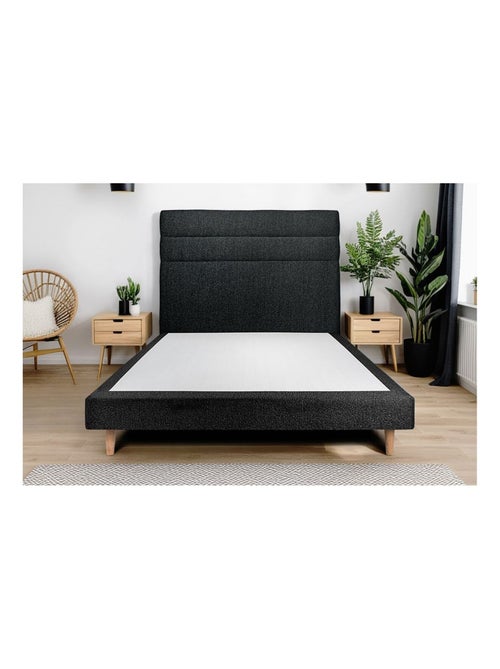 Lit avec tête de lit lignes bouclette et sommier tapissier H29cm - Kiabi