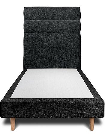 Lit avec tête de lit lignes bouclette et sommier tapissier H29cm