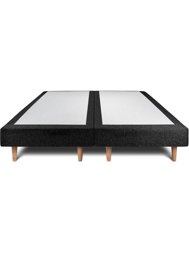 Lit avec tête de lit lignes bouclette et sommier tapissier H29cm Noir - Kiabi